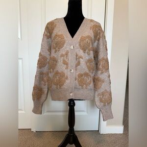 Mystree Beige Floral Button-Up Cardigan